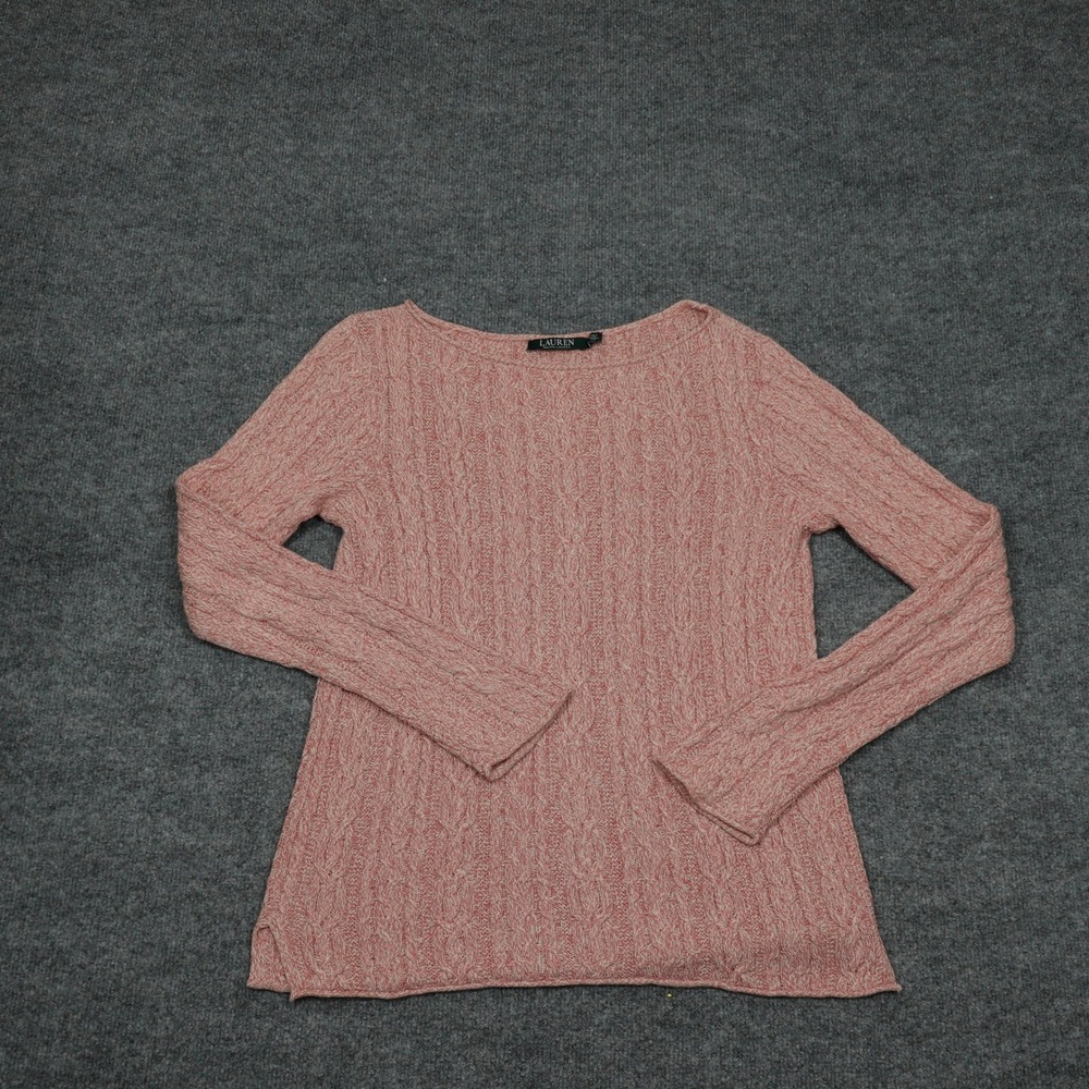 Lauren Ralph Lauren Sweater Women Large Pink Cable Knit Boat Neck Cotton